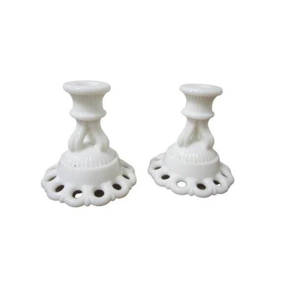 Westmoreland Other - Westmoreland Milk Glass Doric Lace Candle Holders by Westmoreland Glass 1960s